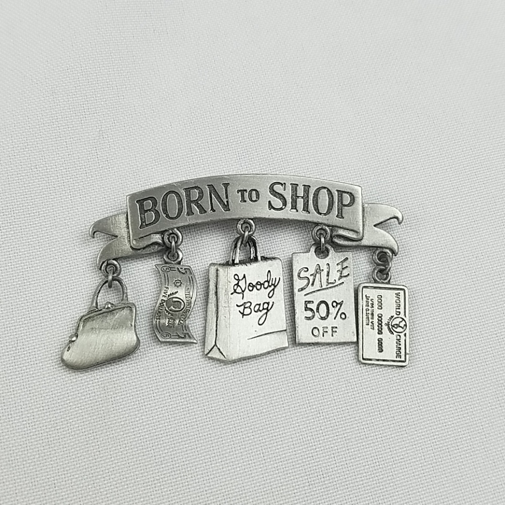 Vtg JJ Jonette‎ pin brooch pewter dangle charms